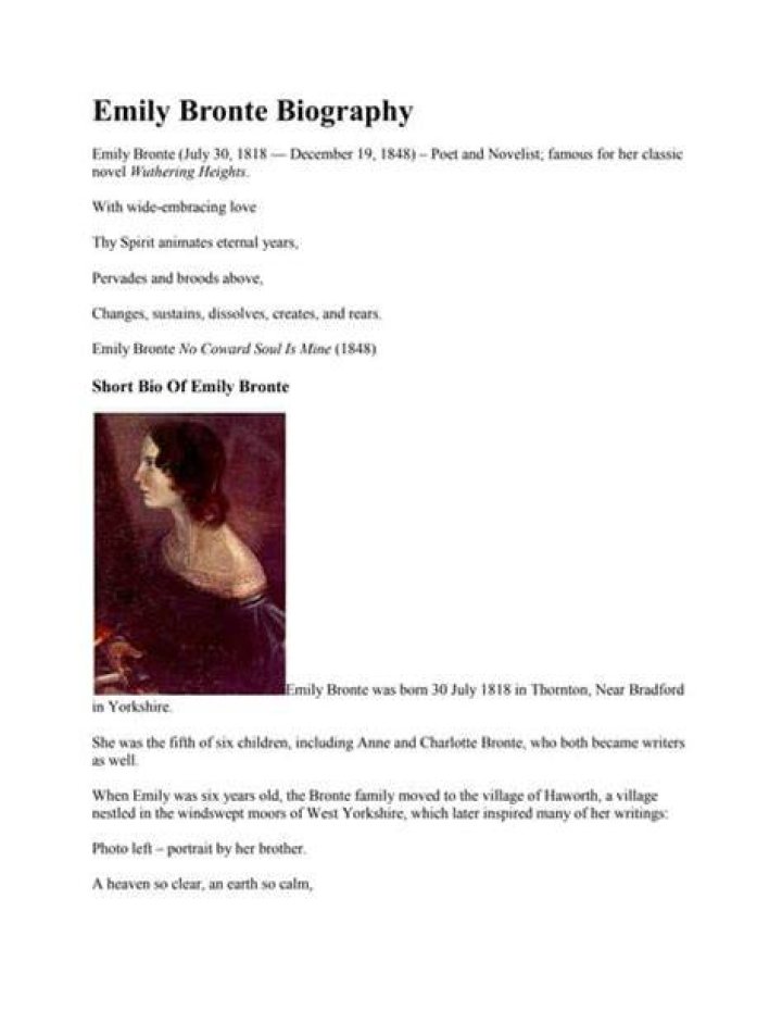 Emily Bront&euml; Biography