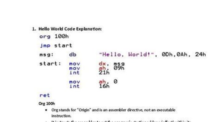 What is ORG 100h in assembly language?